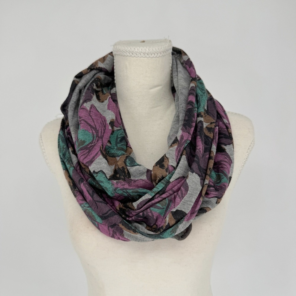 Juicy Couture Floral Infinity Scarf Womens Rose Print Grey‎ Purple Y2K Aesthetic